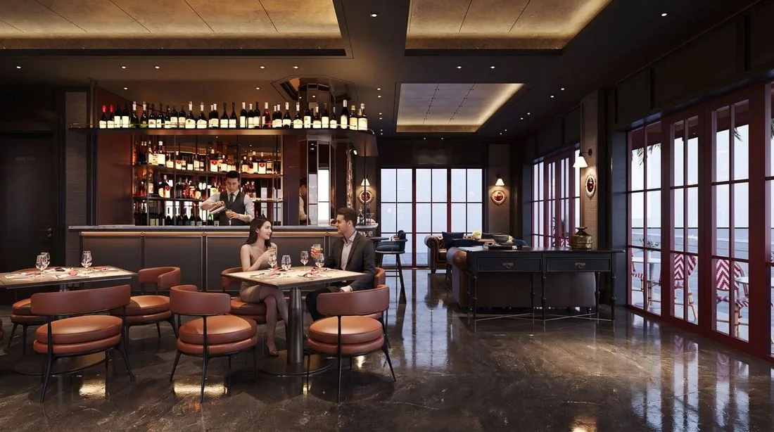 Nhà hàng và quầy bar nhìn từ xa